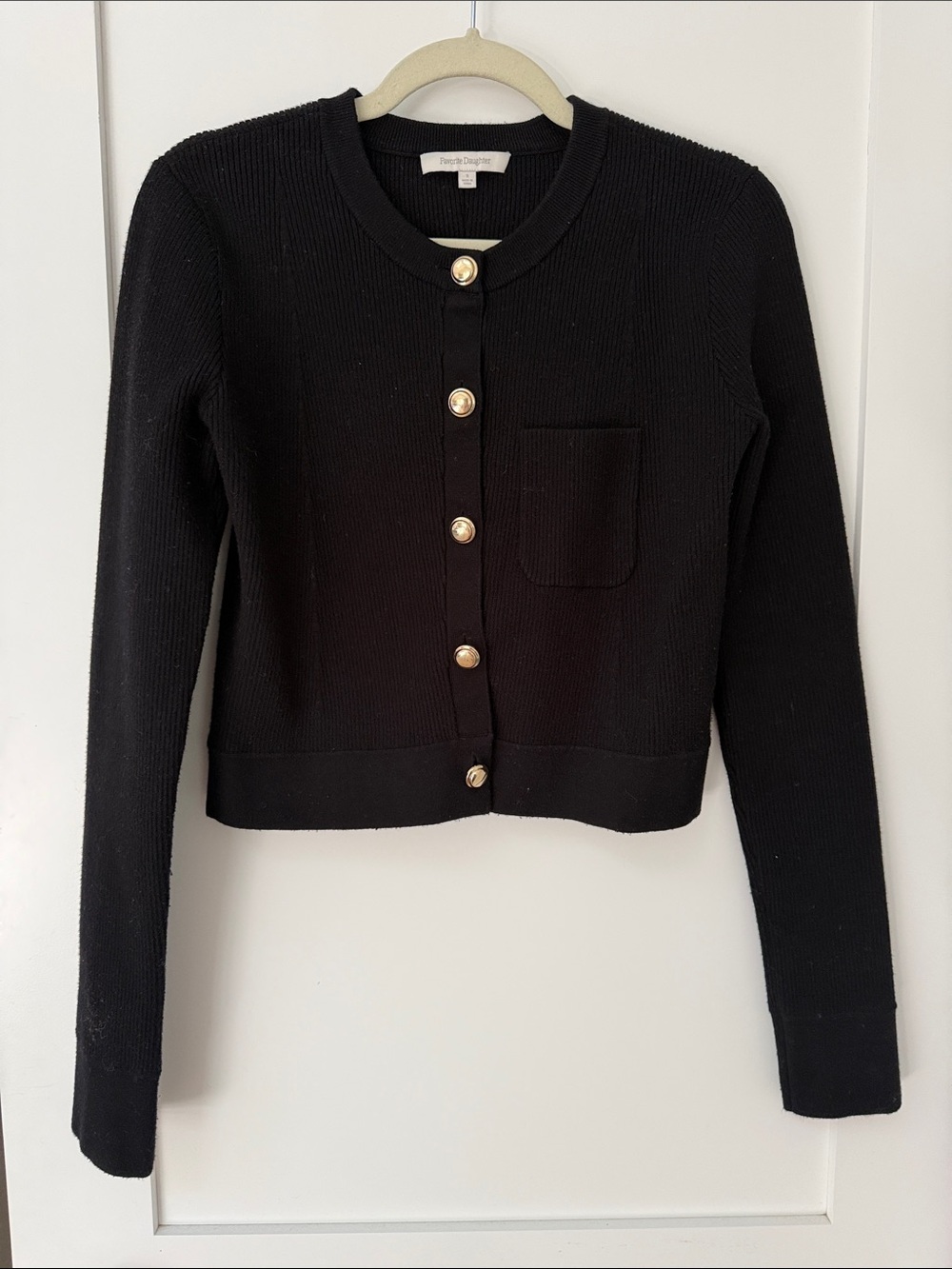 Favorite Daughter Black Ribbed Cardigan with Gold Buttons